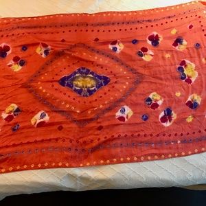 Over-sized Orange Print Silk Scarf/Shawl/Sari